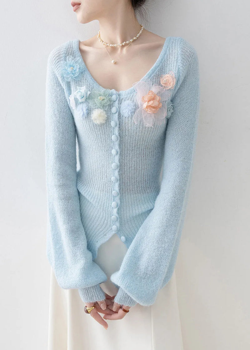 Boutique Blue O Neck Knitted Tops Spring