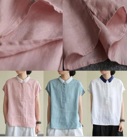 Lapel Side Open Linen Clothes Cotton White Shirt