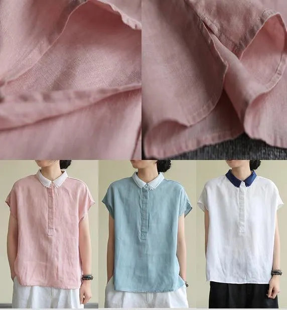 Lapel Side Open Linen Clothes Cotton White Shirt