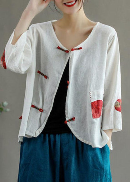 Italian Green Patchwork Pockets Oriental Linen Shirt Top Summer
