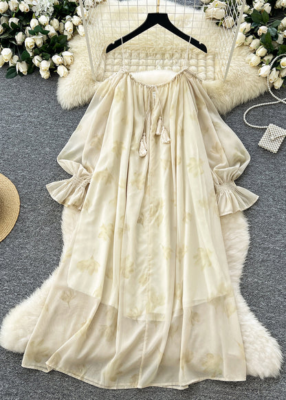 Apricot Cold Shoulder Print Chiffon Cami Dress Summer