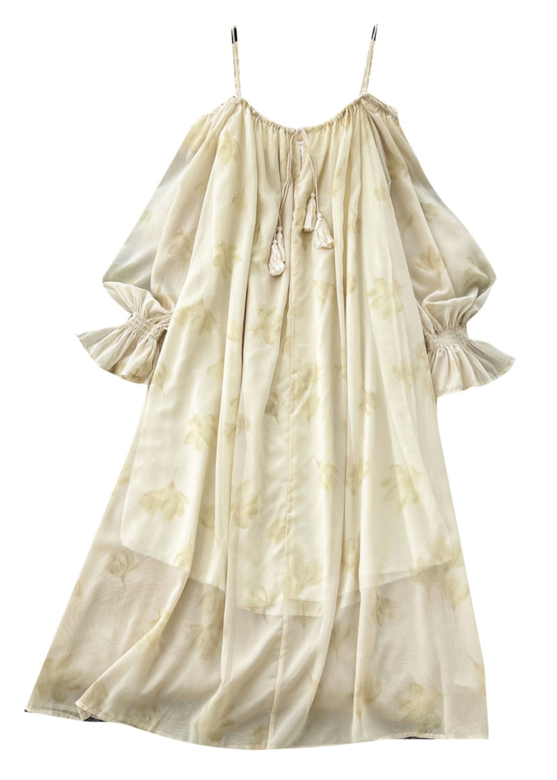 Apricot Cold Shoulder Print Chiffon Cami Dress Summer