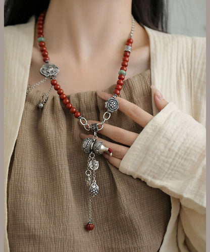 Colorblock Sterling Silver Gourd Ball Ruyi Lock Pendant Necklace