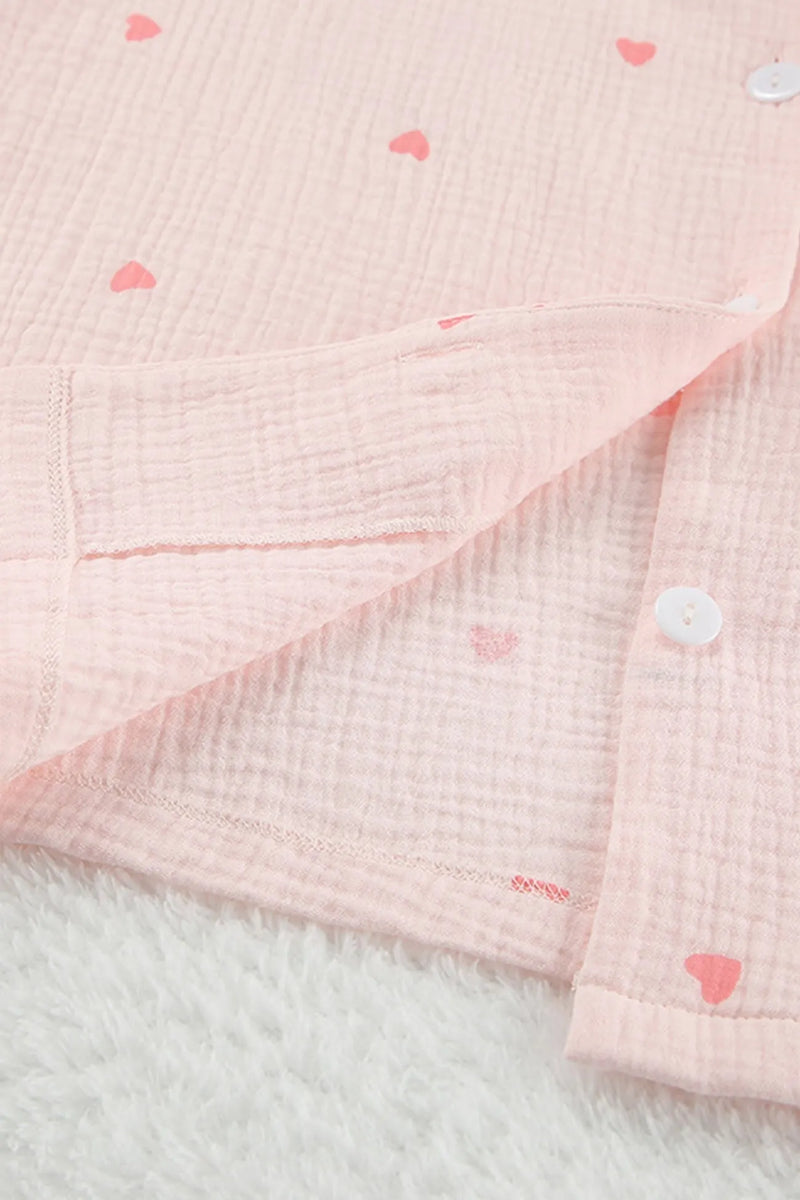Heart Print Blouse Shorts Cotton Loungewear