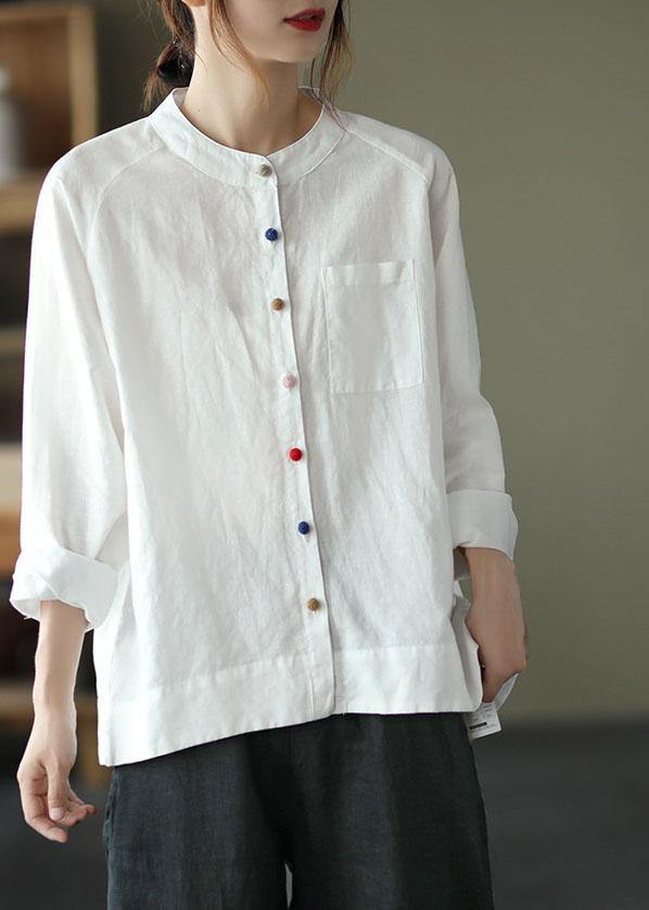 Modern White-swan Loose Patchwork Pockets Fall Long Sleeve Blouse Top