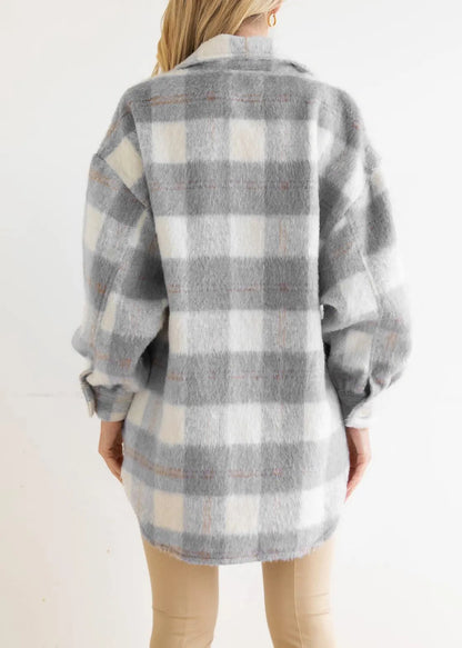 Pink Peter Pan Collar Pockets Plaid Woolen Coat Fall
