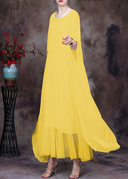 White O-neck Asymmetrical Design Chiffon Cloak Dress Batwing Sleeve