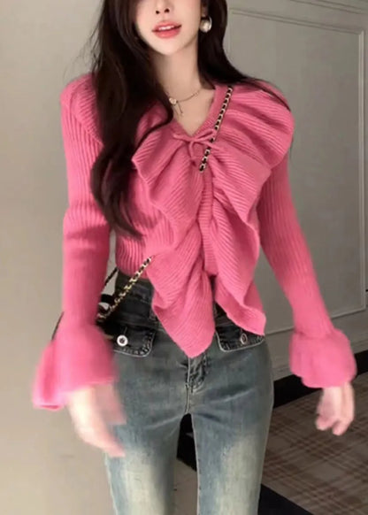 Rose Ruffled Patchwork Cotton Knit Sweaters Spring