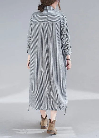 Plaid Peter Pan Collar Button Side Open Long Shirts Dress Fall