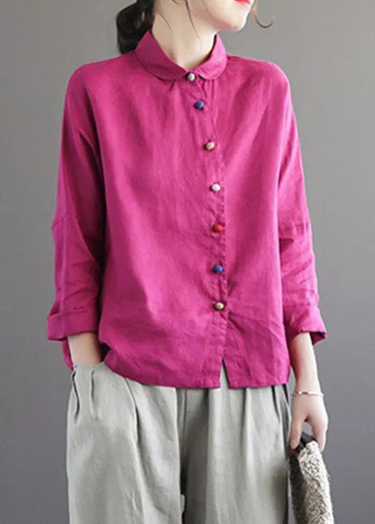 Brief Rose Peter Pan Collar Linen Shirts Long Sleeve