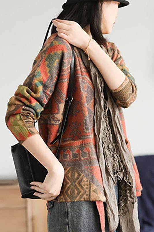 Colored Printed Comfortable Knit Sweater Coat