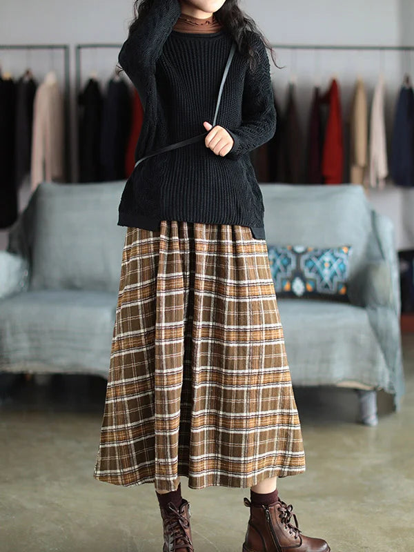 Artistic Retro Plaid A-line Skirt Spring