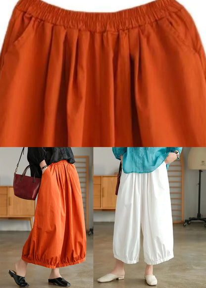 Orange Pockets Cotton Lantern Pants Summer