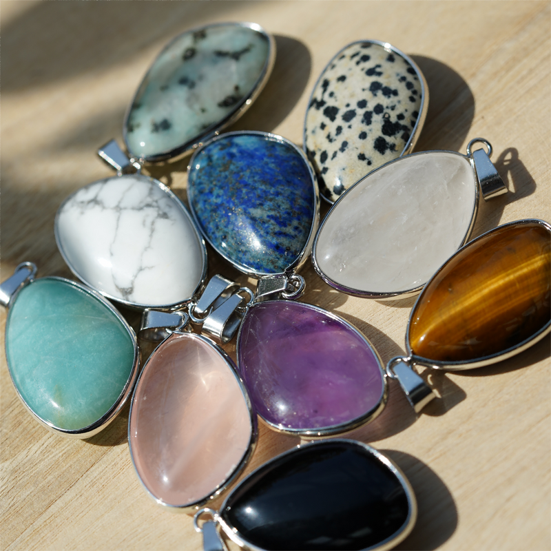 35mm Teardrop Mixed Crystal Pendant With Gold & Silver Trim