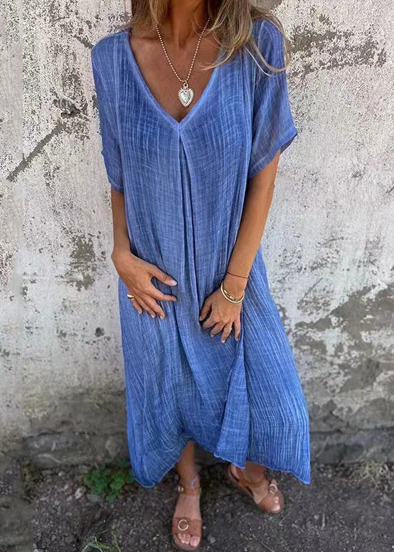 Orange V Neck Cotton Dresses Summer