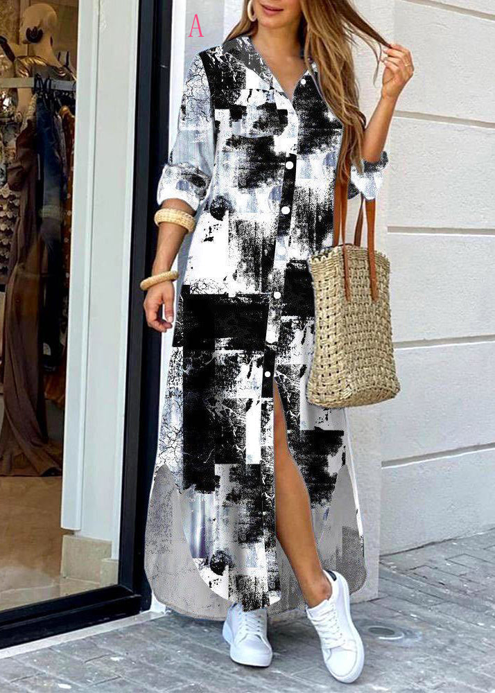 Peter Pan Collar Print Button Cotton Shirts Dress Spring