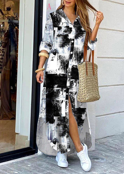Peter Pan Collar Print Button Cotton Shirts Dress Spring