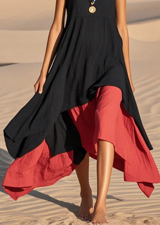 Black Asymmetrical Exra Large Hem Cotton Sundress Summer