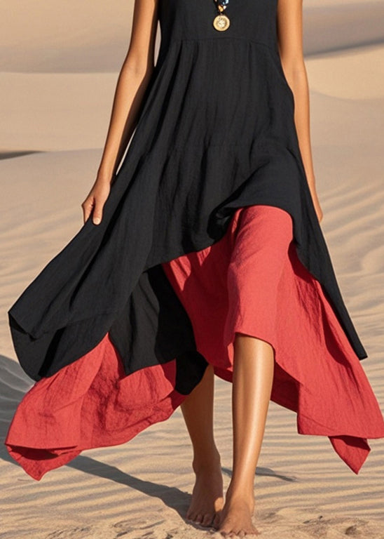 Black Asymmetrical Exra Large Hem Cotton Sundress Summer