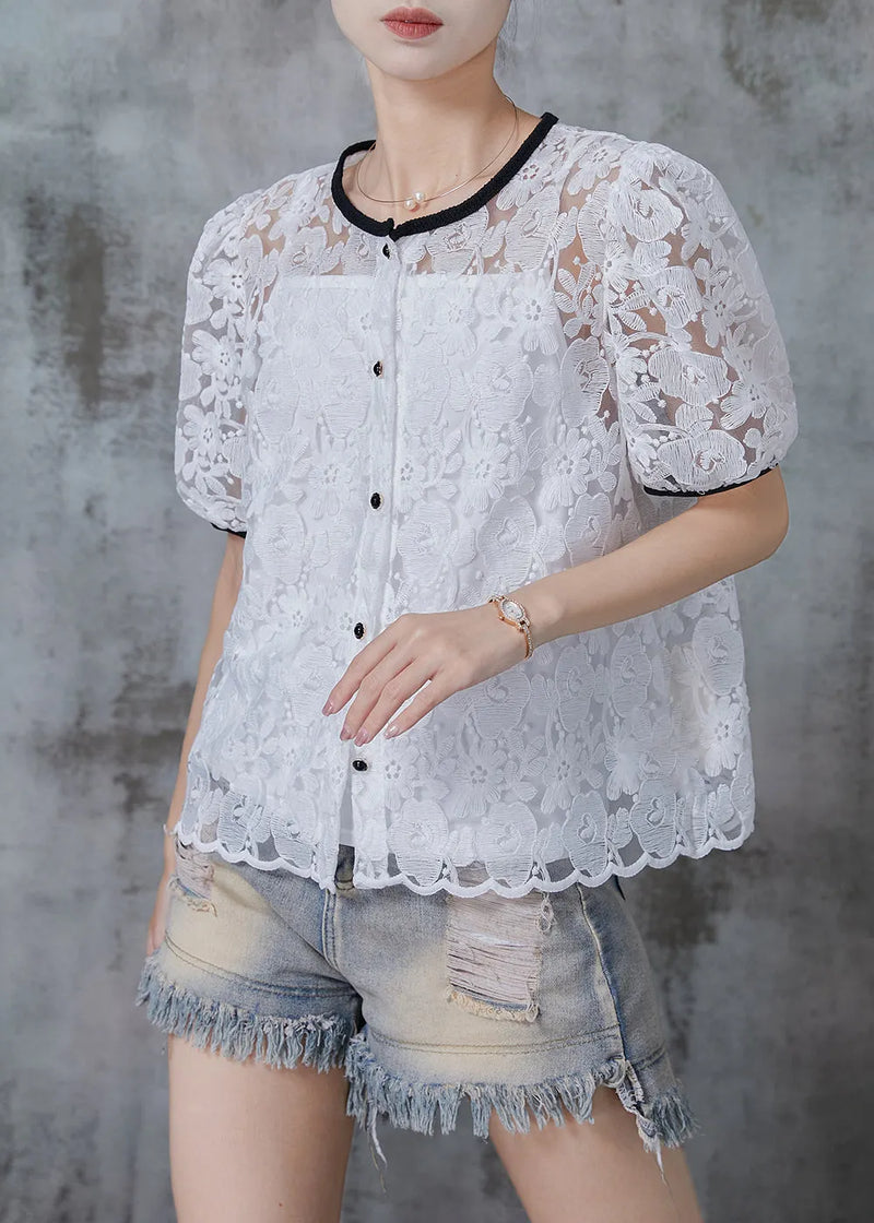Diy White Embroidered Lace Shirt Top Summer