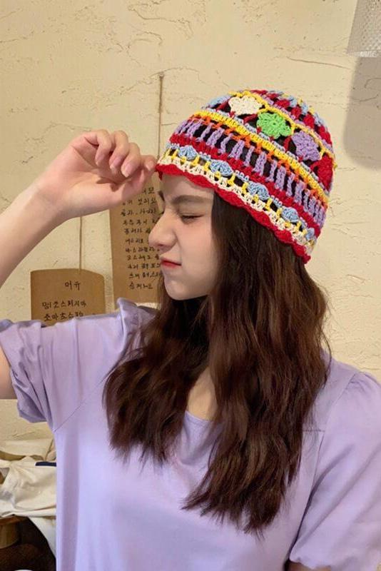 Multicolor Knitted Hollow Out Hat