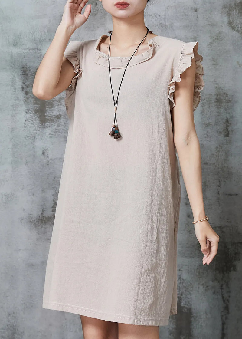 Apricot Tie Waist Cotton Mini Dress Summer