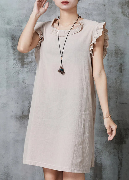 Apricot Tie Waist Cotton Mini Dress Summer