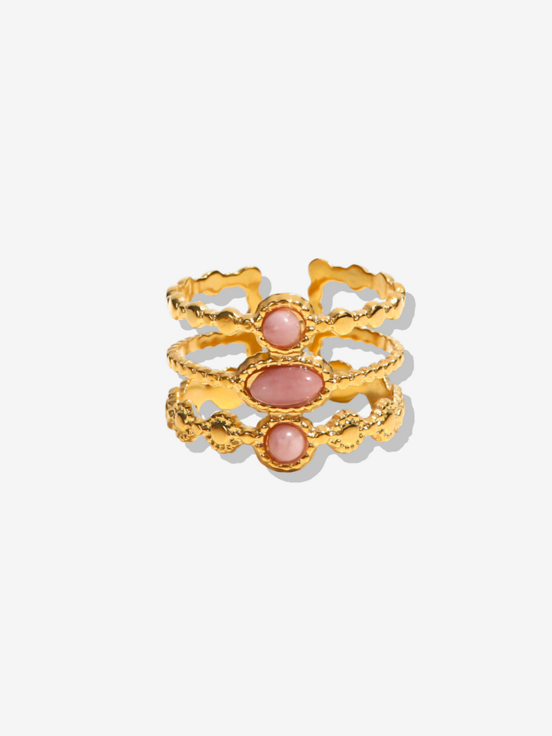 Pink Quartz Adjustable Ring Set