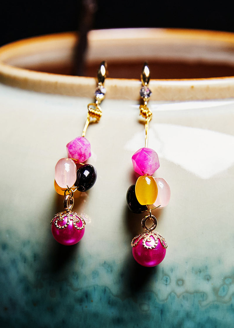 Multicolour Jade and Pearl Drop Earrings