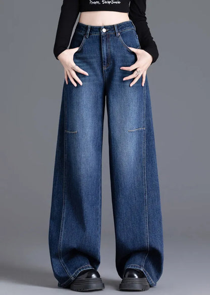 Navy Oversized Denim Wide Leg Pants Spring