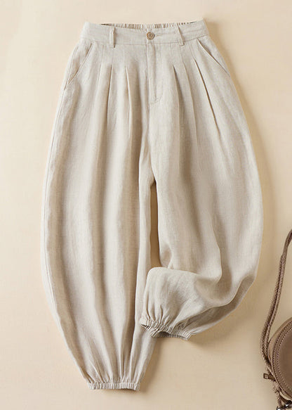 Linen Pockets Elastic Waist Linen Crop Pants Summer