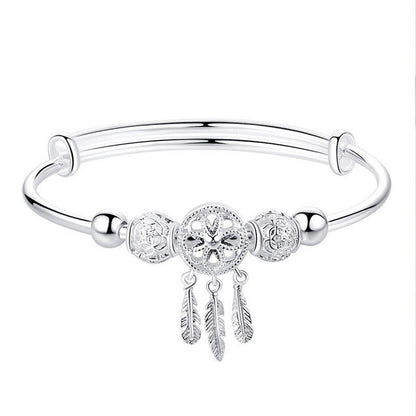 Buddha Stones Tibetan White Copper Blessing Dream Catcher Charm Bracelet