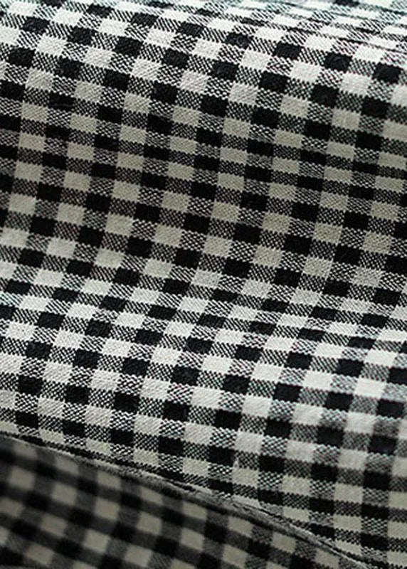 Plaid Elastic Waist Pockets Harem Pants Linen