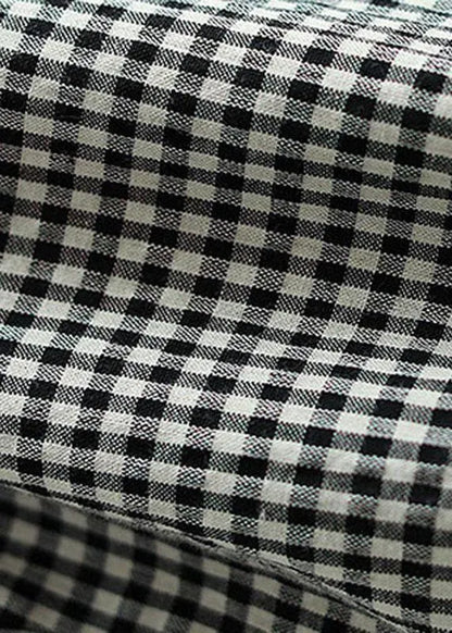 Plaid Elastic Waist Pockets Harem Pants Linen