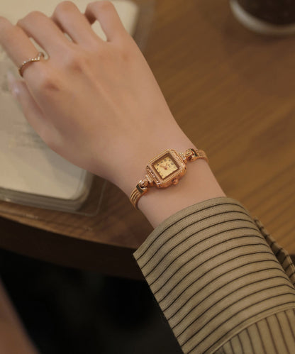 Coffee Alloy Zircon Tempered Glass Patchwork Chain Watches