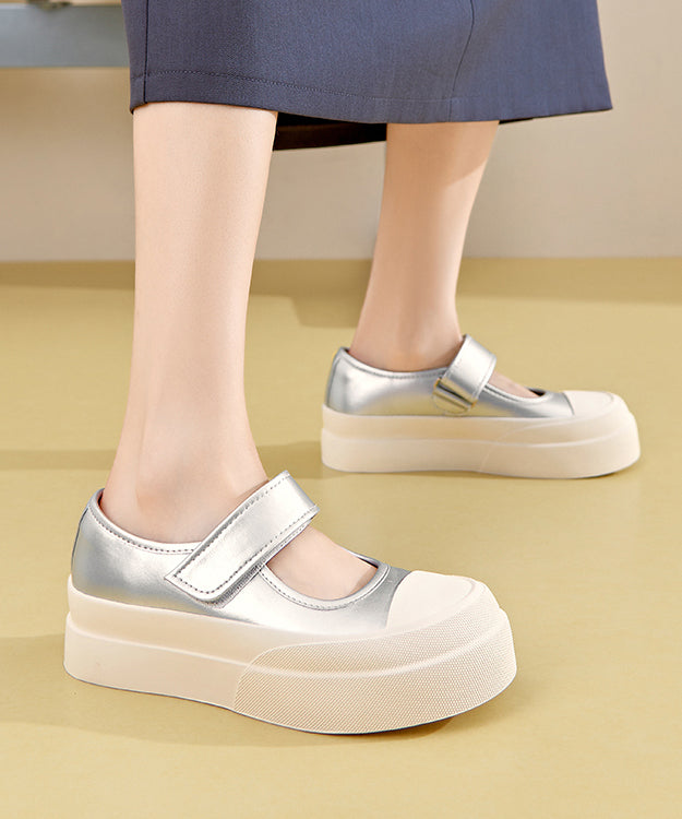 Pink Buckle Strap Splicing Platform Flat Feet Shoes
