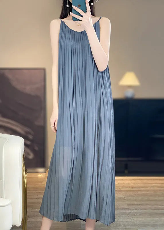 Green Wrinkled Cotton Spaghetti Strap Dress Sleeveless