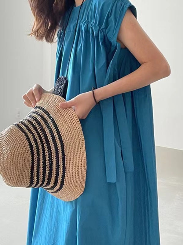 Drawstring Flying Sleeves A-line Blue Dress