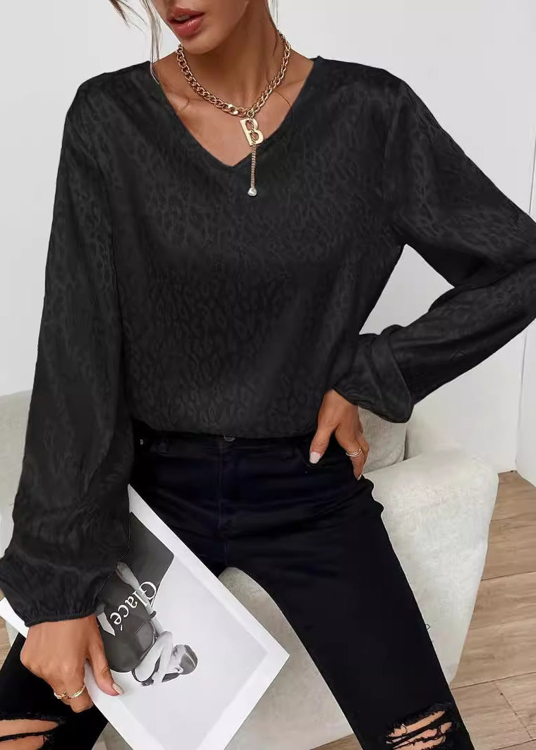 Pink V Neck Jacquard Silk Shirt Top Spring