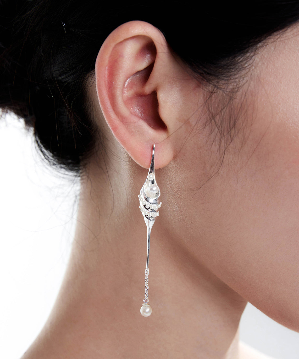Tears of the Sea God Silver Pearl Tassel Silver Drop Earrings