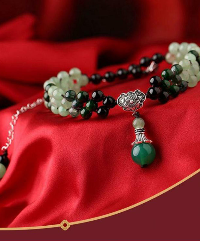 Green Jade Agate Crystal Pendant Necklace