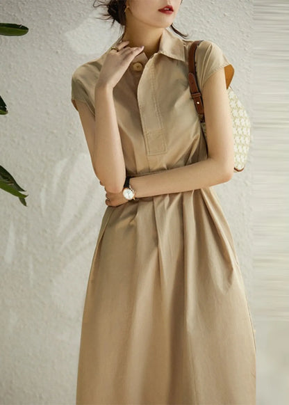Navy Cinched Cotton Long Dress Summer