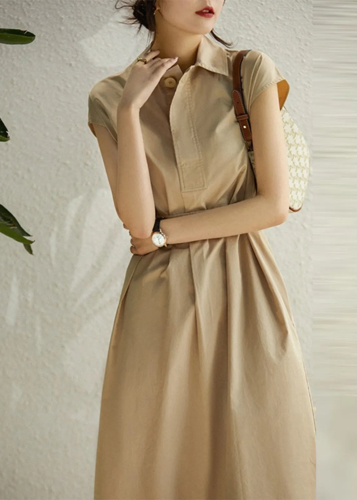 Navy Cinched Cotton Long Dress Summer