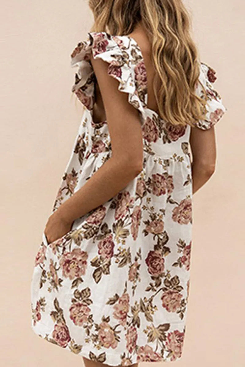 Print Patchwork Square Collar Princess Dresses