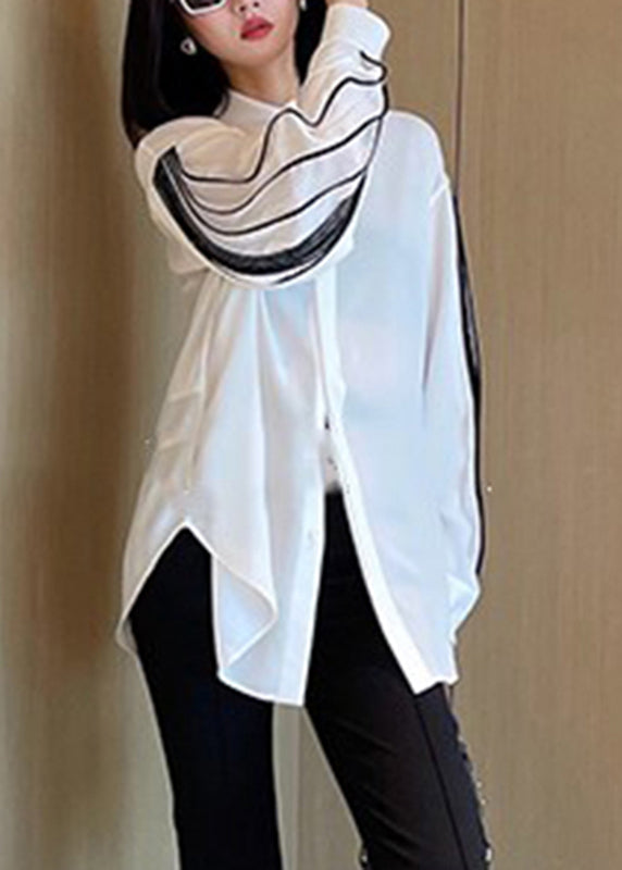 White Peter Pan Collar Shirt Lantern Sleeve