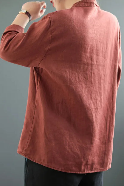 - Color Cotton Linen Short Coat Long Sleeve Cardigan