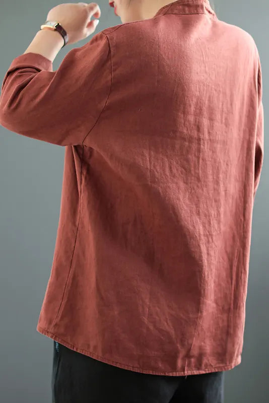 - Color Cotton Linen Short Coat Long Sleeve Cardigan