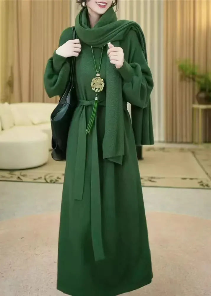 Green Cozy Long Knit Dress Winter