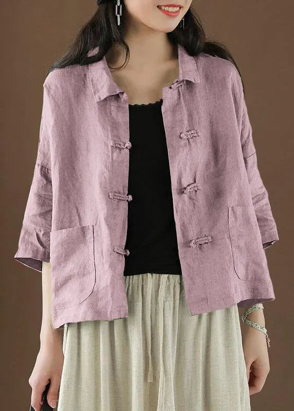 Green Peter Pan Collar Pockets Summer Linen Top