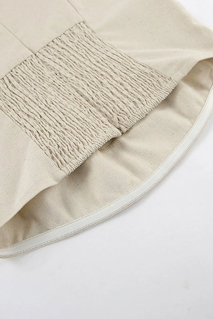 Cotton Linen Smocked Strapless Dress